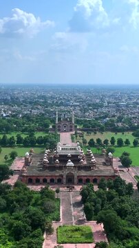 Vertical Aerial View of Akbar Tomb in Agra India
