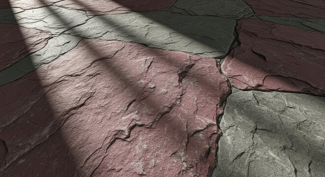 Close-up of weathered stone floor with cracked surface