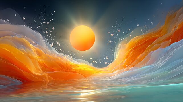 Heatwave concept scene with bright sunlight, glowing haze, and abstract thermal energy filling the space