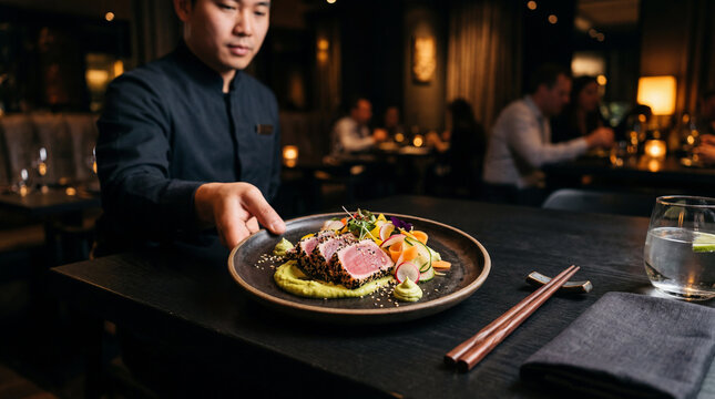 Chef Presenting Exquisite Restaurant Dish