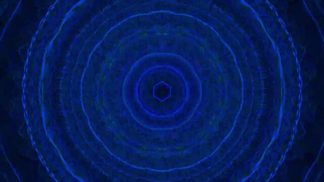 A blue concentric circle pattern with a dark background and a white border at the bottom, creating a sense of depth with a cool and calming mood.