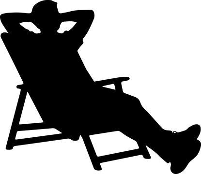 Black Silhouette of a Man Relaxing in a Deck Chair with Hands Behind His Head for Vacation and Leisure Design
