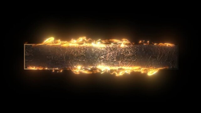 Burning stone banner with orange fire flames isolated on transparent background for video editing and game design.