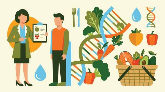 Scientists Conduct Nutrition Genetics Research With DNA And Vegetables.