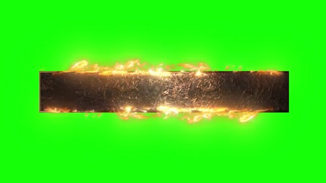 Burning stone banner with orange fire flames isolated on transparent background for video editing and game design.