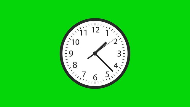 Flat design analog clock icon on green screen. Time transition on the chronometer represented in black color. Timer sign on green background. Clock symbol animation in 4k 