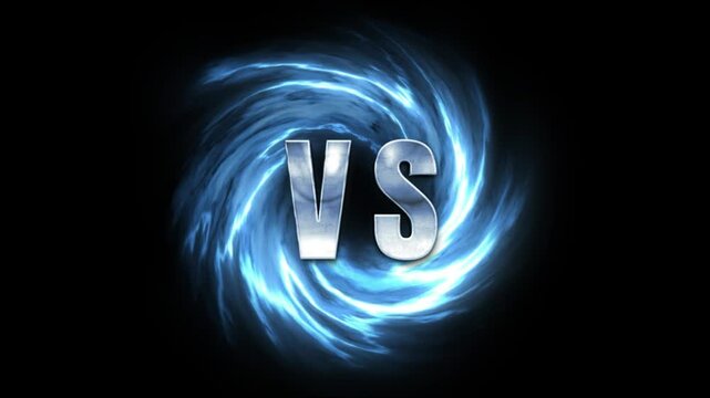 Versus metallic logo inside glowing blue energy vortex swirl background for e sports game competition isolated on transparent background