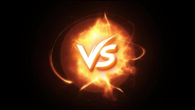 Versus white letters vs logo inside burning fire explosion energy effects isolated on transparent background