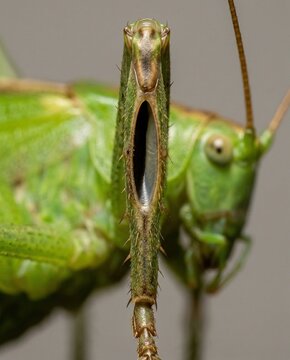 Extreme close up of the tympanum auditory organ on a bush cricket leg