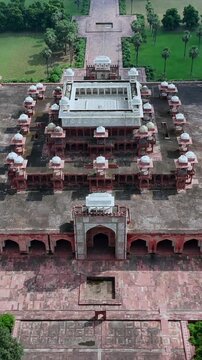 Vertical Aerial View of Akbar Tomb in Agra India