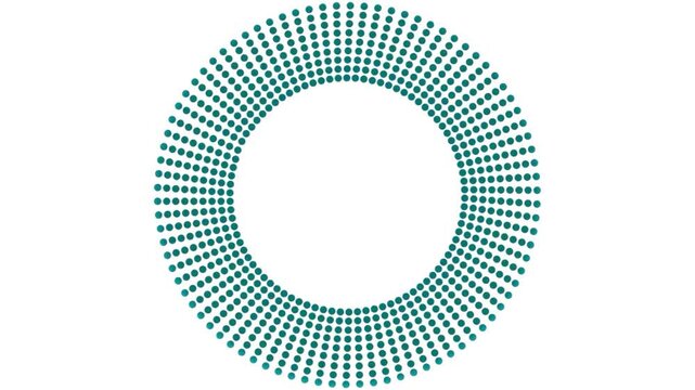 Abstract teal and blue dotted circle ring halftone pattern geometric graphic element isolated on transparent background.