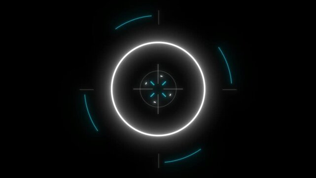 Futuristic hud sci-fi target crosshair reticle with glowing blue circular interface isolated on transparent background