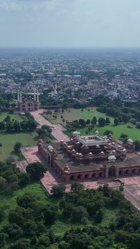Vertical Aerial View of Akbar Tomb in Agra India