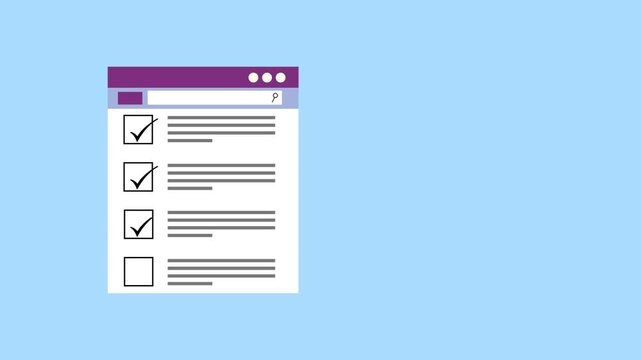Check List Web Template 4k Animation. Motion Graphics, Blue Background