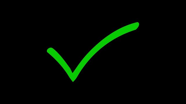 Check mark symbol animation on a black background, Correct Symbol in Motion graphic.
