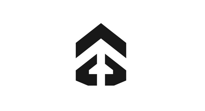 Abstract geometric arrow pointing upwards in a modern design.