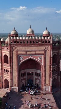 Vertical Aerial View of Buland Darwaza in Fatehpur Sikri India Mughal Architecture