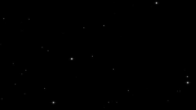 Glittering star Loopable 4k animation. shiny stars glitter and particles black background overlay. Twinkling star animation. White shining dust light. Bokeh light lights effect background