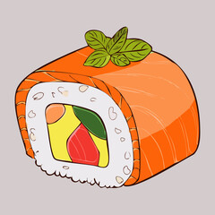 Delicious salmon maki sushi roll with fresh ingredients for a traditional japanese meal - Vector Illustration © powdesign