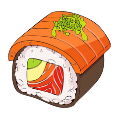 Freshly prepared salmon sushi roll with avocado and cucumber for japanese cuisine lovers - Vector Illustration © powdesign