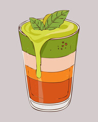 Creamy layered matcha and orange smoothie with mint leaf garnish in a glass - Vector Illustration © powdesign