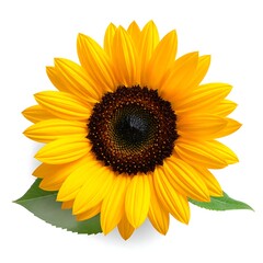 Naklejka premium A large yellow flower with dark center and green leaves
