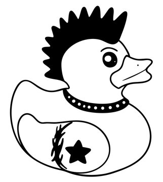 Punk Rock Rubber Duck Bath Toy with Mohawk Hairstyle, Studded Collar and Rebel Star Tattoo
