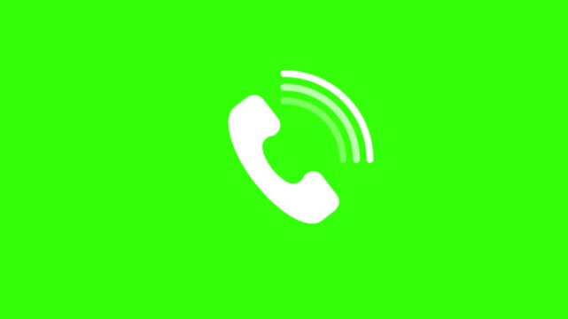 White telephone handset icon with incoming call waves on a green screen