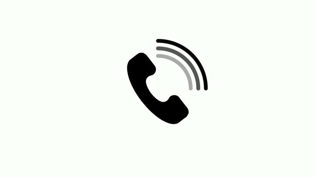 Simple black telephone handset icon with sound waves on a white background