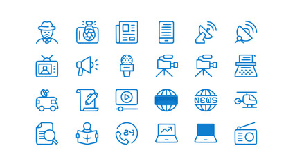 Obraz premium Flat icons showing office devices, tools, and workspace elements. Suitable for business and productivity themes.