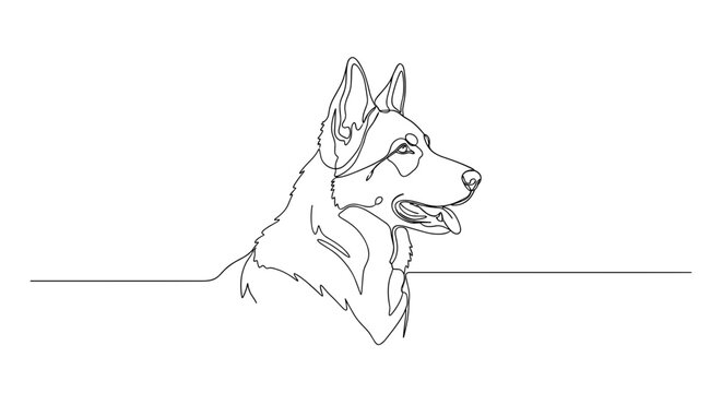 German shepherd dog portrait line drawing on minimalist gray background