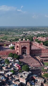 Vertical Aerial View of Buland Darwaza in Fatehpur Sikri India Mughal Architecture