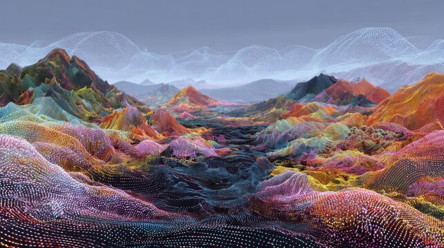 futuristic landscape, algorithmic shapes, abstract landscape