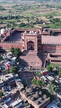 Vertical Aerial View of Buland Darwaza in Fatehpur Sikri India Mughal Architecture