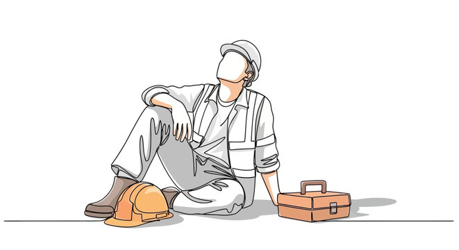 Man sitting with tool box beside.