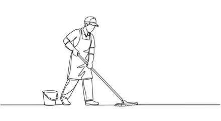 Man cleaning floor with mop. © Untung