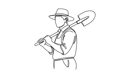 Man holding a shovel on shoulder.