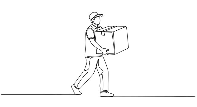 Man carrying large cardboard delivery box.