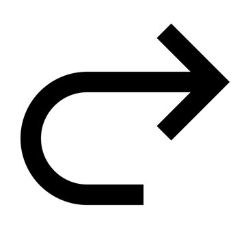 Arrow icon in sharp bold line style curving right to represent redo, next, or forward action. Perfect for UI, control buttons, task flows, response triggers, and editing functions.