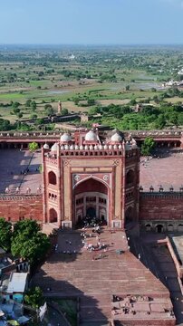 Vertical Aerial View of Buland Darwaza in Fatehpur Sikri India Mughal Architecture