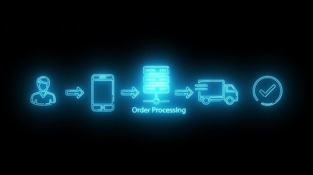 Neon-lit cybersecurity flowchart with threat detected center on black background