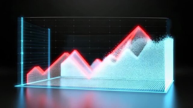 Glowing blue 3d graph with red accents on a black background