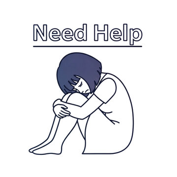 vector illustration of a young girl showing the text as Need help