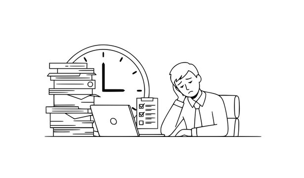 Minimal overworked office worker vector illustration