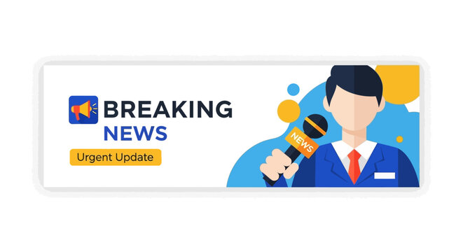 Dynamic Vector Illustration of a News Reporter Announcing an Urgent Update on Breaking News for Media Communication and Real-time Information