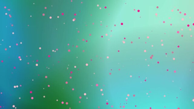 Multicolored gradient background with scattered confetti dots in shades of pink, white, and blue