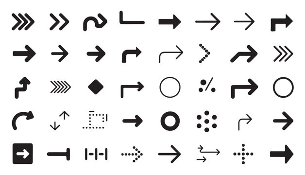 Comprehensive solid arrow set featuring various styles for flowchart and infographic design.