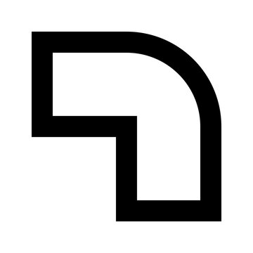 Rounded corner icon in sharp bold line style for vector editing and UI design. Perfect for marking curved joins, defining paths, and adjusting layout angles in graphic or interface tools.