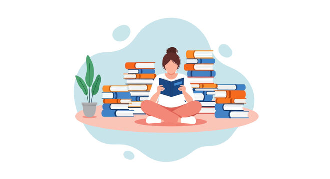 Solitary Reader Vector Graphic Isolated on White