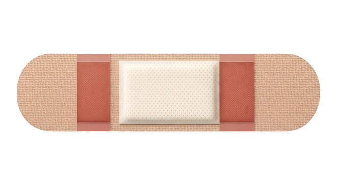 Adhesive bandage for first aid, flexible medical plaster with absorbent pad, sterile beige wound dressing for healthcare and injury recovery isolated on Transparent Background